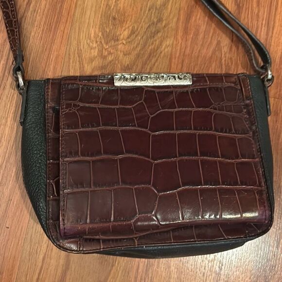 Brighton Croc brown black leather Crossbody wallet bag - Picture 1 of 11
